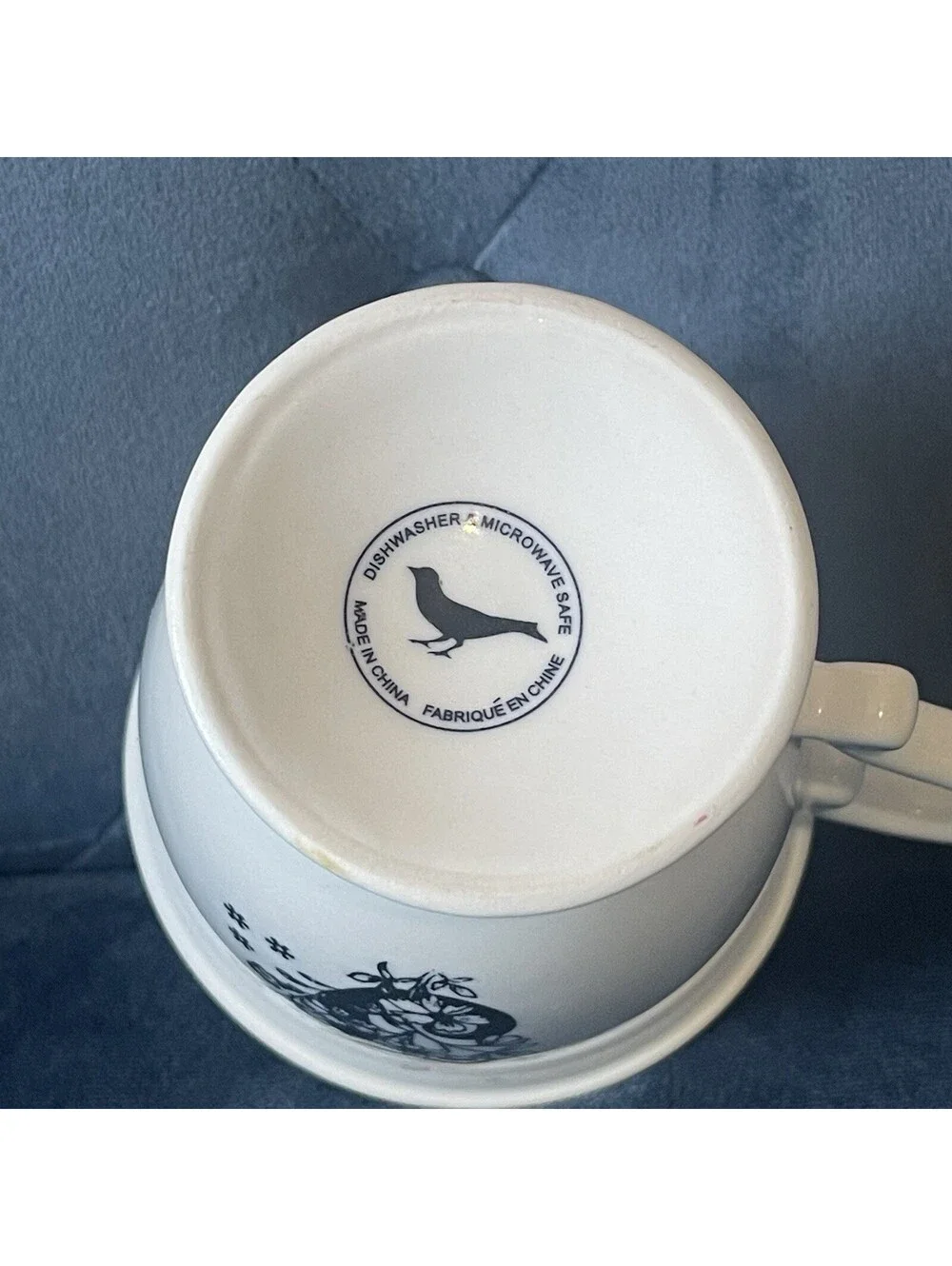 Anthropologie Pedestal Coffee Mug Tea Cup Initial J Black White Floral Fancy